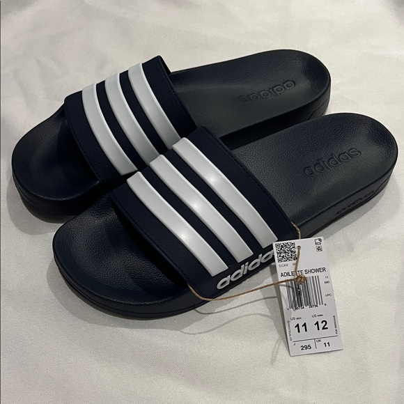 Adidas Navy and White Adilette Slides new with box size 11 - Picture 1 of 4